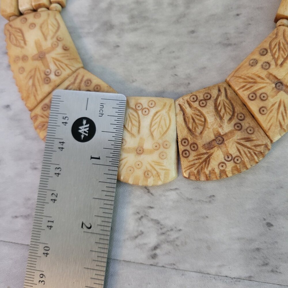 Vintage Hand Carved Tribal Necklace Ethnic Beads Statement Jewelry 18 Inch - Picture 6 of 10